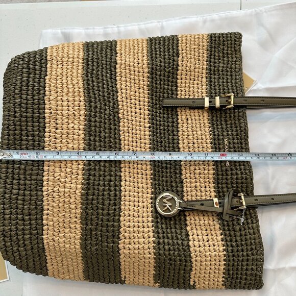 Michael Kors Quinn Large Safari Green Crochet Straw Tote Beach Bag 30S5GQNT7W - Picture 14 of 16